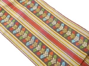 縦縞に抽象葉模様織出し名古屋帯